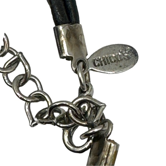 Chico’s Silver Pendant With Blue Tiger Eye Stone and Leather Necklace 11.5” Long - Picture 3 of 10